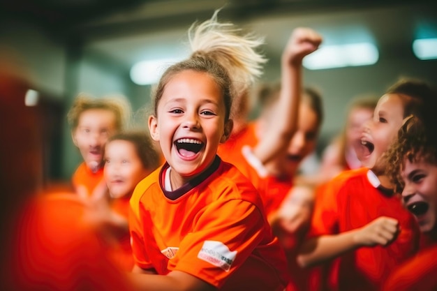 Siegreiche Kinder feiern sportlichen Triumph