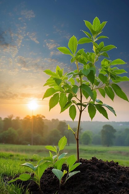 La siembra del árbol por la mañana