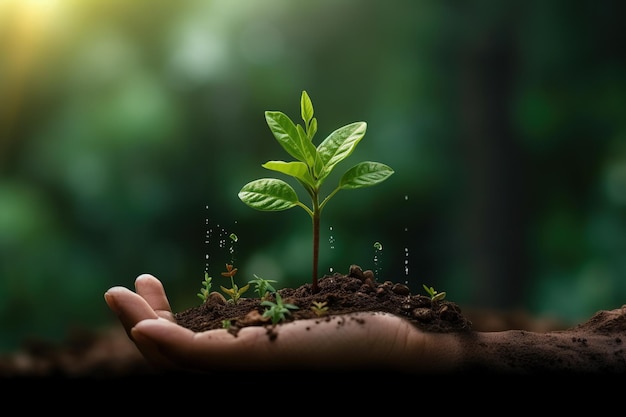 siembra de plantas de semillas creciendo en la mano plantas en la naturaleza