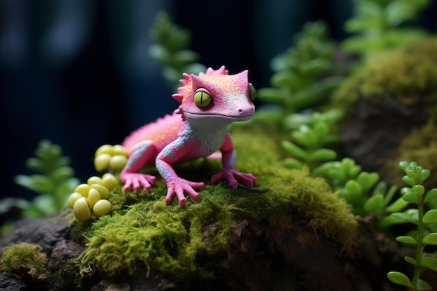 Se sienta un pequeño y lindo gecko con la cabeza rosada