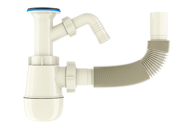 Sifón trampa de botella para fregaderos con conexión a máquina Sifón flexible con una conexión de dispositivo representación 3D