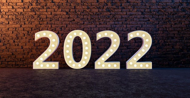 Signo de año nuevo 2022 en pared de ladrillo