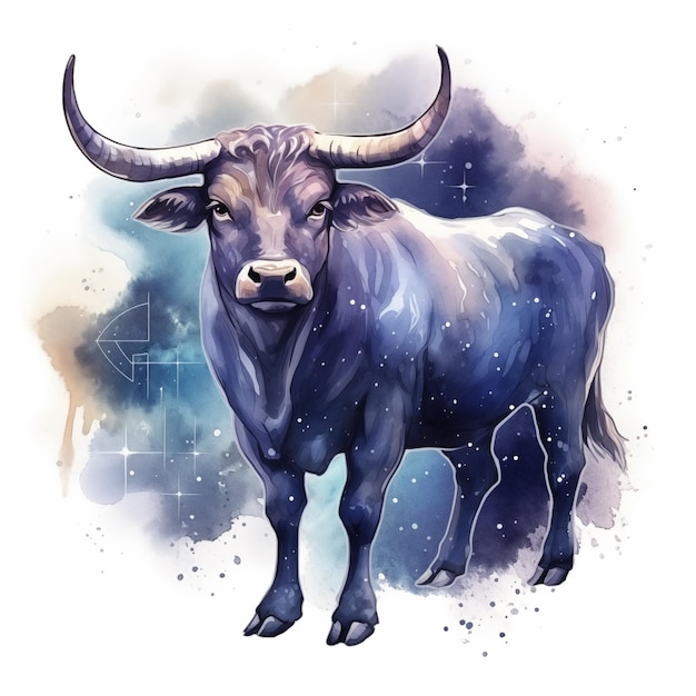 Signo astrológico Tauro Signo zodiacal del cielo estrellado Tauro El color es azul Ilustración de acuarela