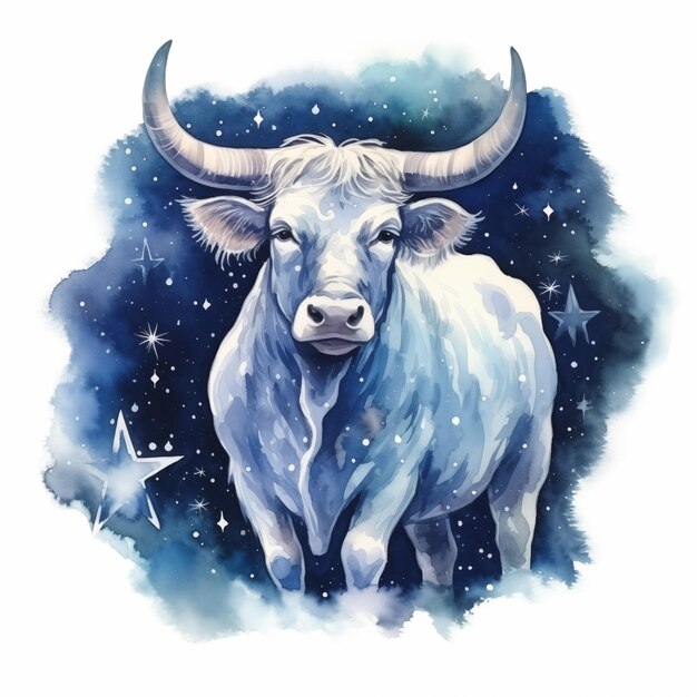 Signo astrológico Touro Signo zodiacal do céu estrelado Touro A cor é azul ilustração de aquarela