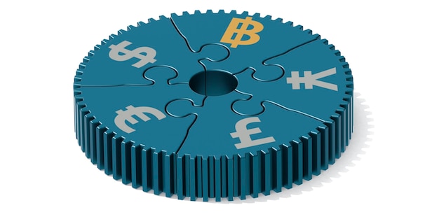 Signo de bitcoin dorado con otro signo de dinero