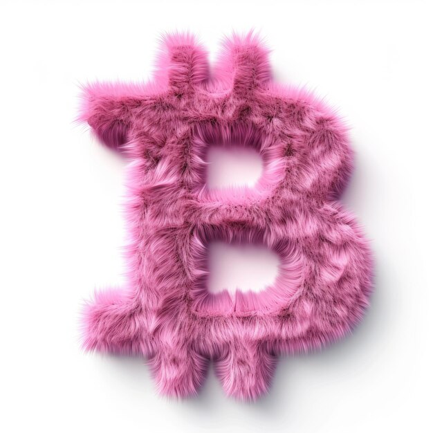 Signo de Bitcoin de piel rosa aislado sobre fondo blanco