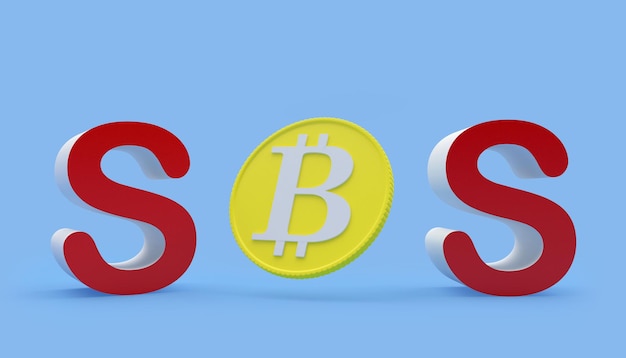 Signo de bitcoin con texto sos