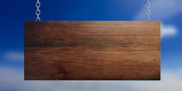 Signo en blanco de madera aislado sobre fondo de cielo azul ilustración 3d