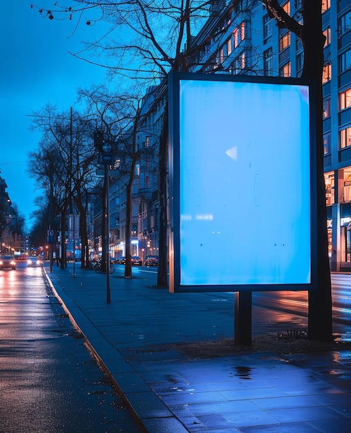 Signo de calle azul de gran tamaño en el centro de la ciudad con IA generativa de estilo berlinés