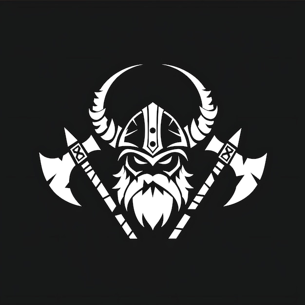 Signo del clan vikingo feroz con casco vikingo y hacha de batalla Fo Contorno de diseño de tatuaje de logotipo creativo