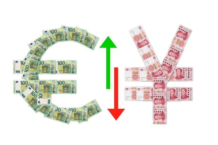 Foto el signo cny y euro hecho de euros y yuan yuan es la moneda de la china
