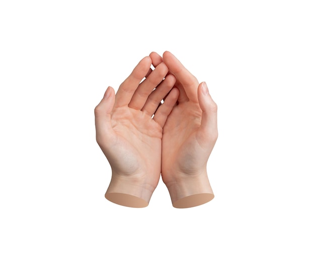 Signo de cuidado y protección del gesto de las manos aislado sobre fondo blanco