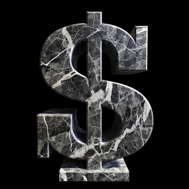 Signo de dólar de mármore cinza isolado em fundo preto