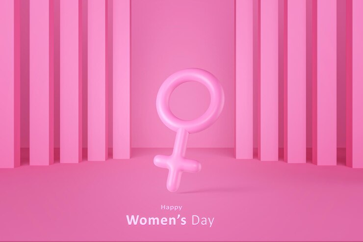 Signo del día internacional de la mujer con fondo de escaparate Ilustración 3d de géneroxA