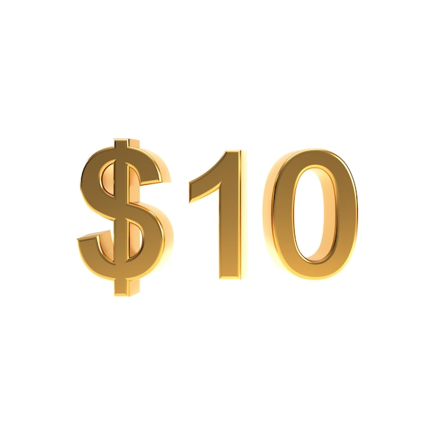 Signo de diez dólares de oro Símbolo de dólar de oro aislado en fondo blanco