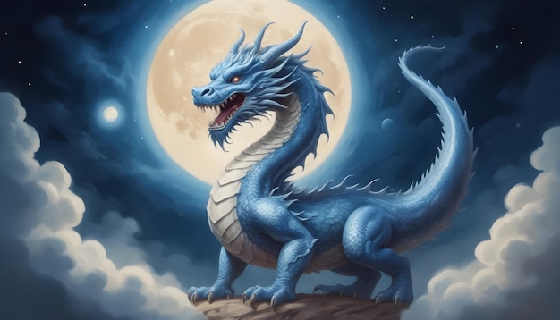 Signo do zodíaco chinês Dragão um dragão com uma lua cheia atrás dele