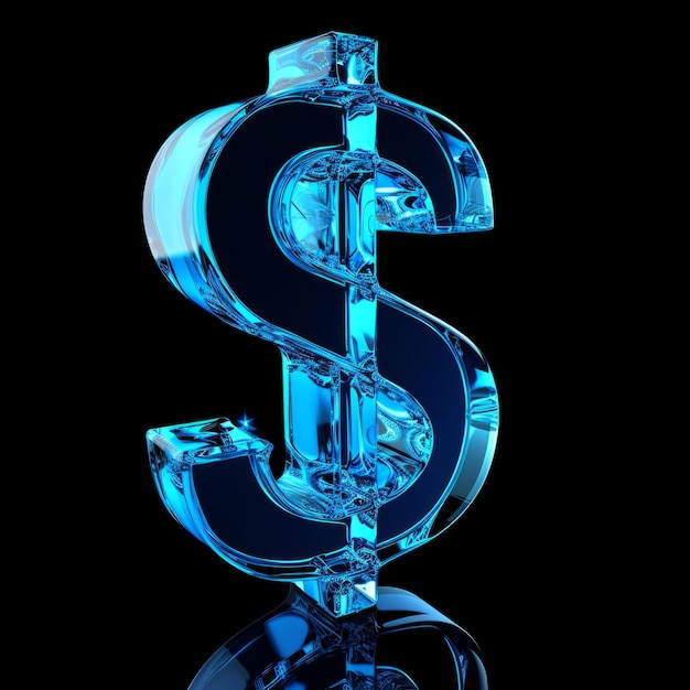 Signo de dólar azul aislado sobre fondo negro