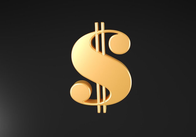 Signo de dólar dorado Símbolo de moneda de dólar estadounidense aislado sobre fondo gris 3D Render
