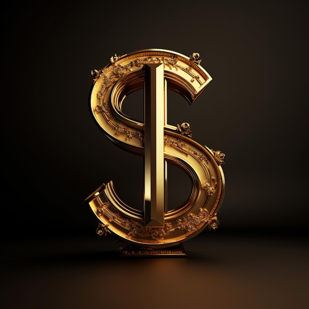 un signo de dólar dorado sobre un fondo negro al estilo de oro y bronce