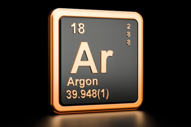 Signo de elemento químico Argon Ar Representación 3D
