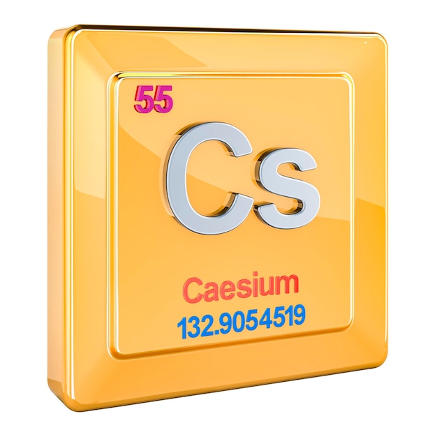 El signo del elemento químico cesio Cs con el número 55 en la tabla periódica renderización 3D