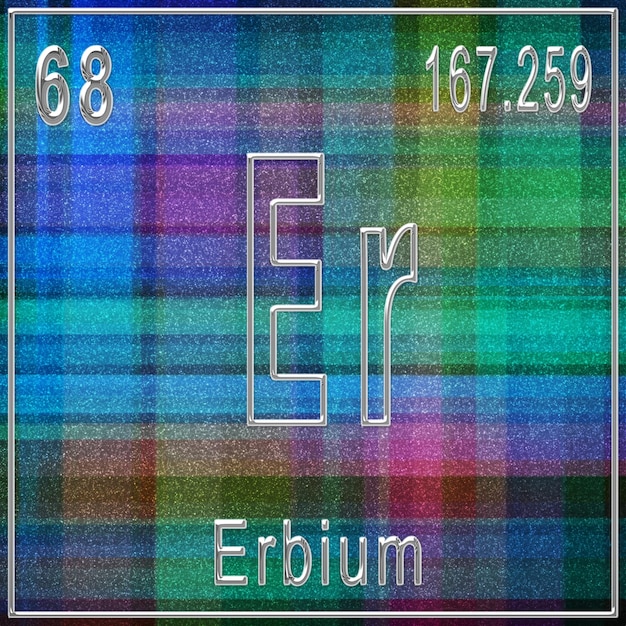 Signo de elemento químico de erbio con número atómico y peso atómico