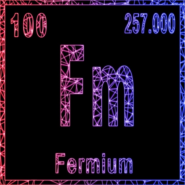 Signo de elemento químico de fermio con número atómico y peso atómico