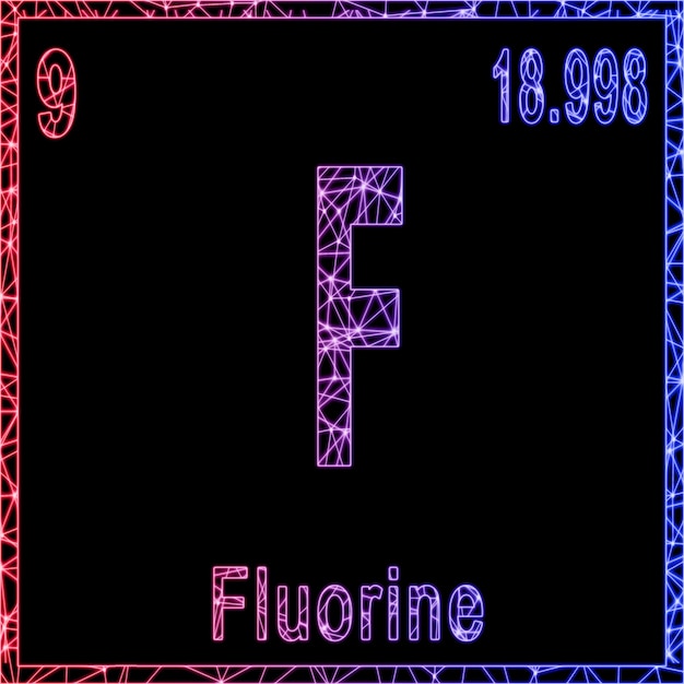 Signo de elemento químico de flúor con número atómico y peso atómico