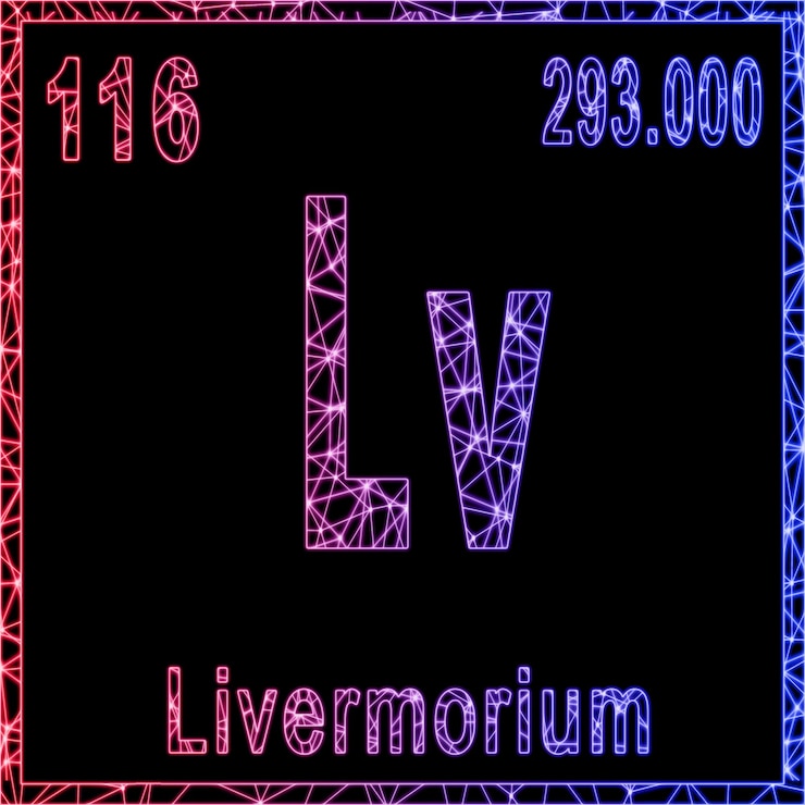 Foto signo de elemento químico de livermorium con número atómico y peso atómico