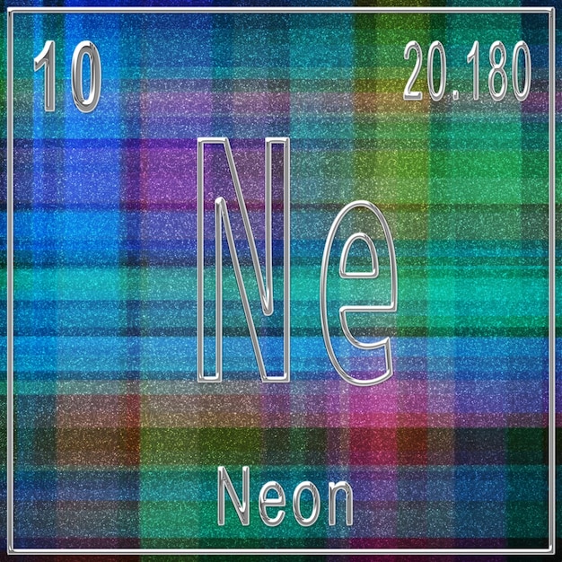Signo de elemento químico de neón con número atómico y peso atómico