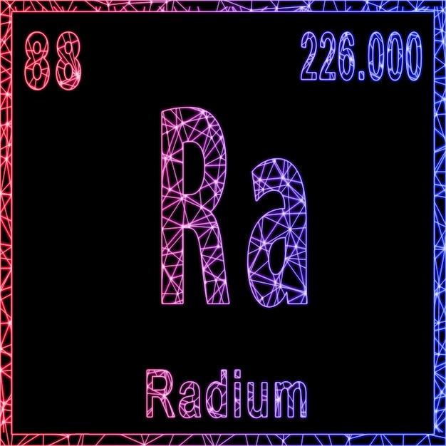 Signo de elemento químico de radio con número atómico y peso atómico
