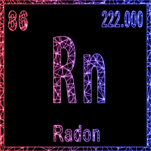 Signo de elemento químico de radón con número atómico y peso atómico