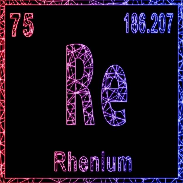 Signo de elemento químico renio con número atómico y peso atómico