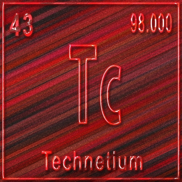 Signo de elemento químico tecnecio con número atómico y peso atómico