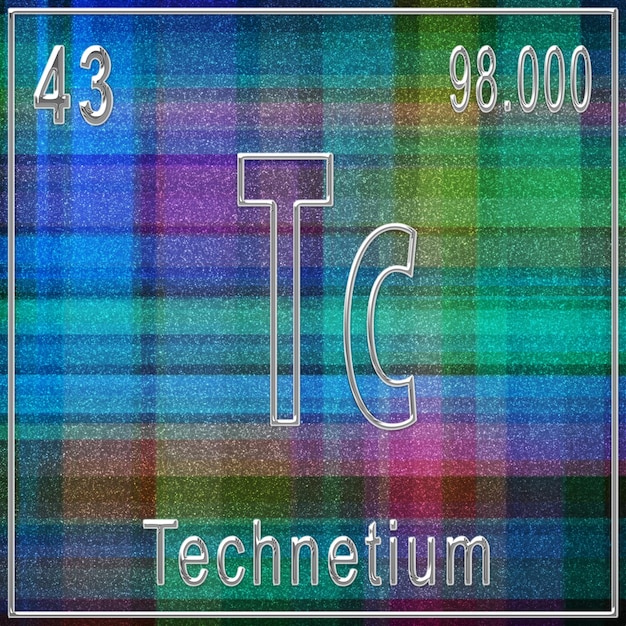 Signo de elemento químico tecnecio con número atómico y peso atómico