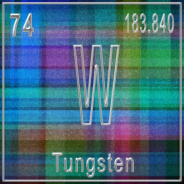 Foto signo de elemento químico de tungsteno con número atómico y peso atómico