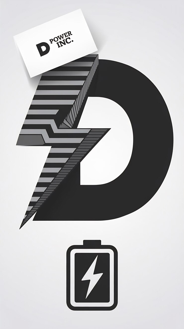 Foto signo de energía de la letra d del logotipo con tarjeta de visita de la marca y diseño vectorial de íconos