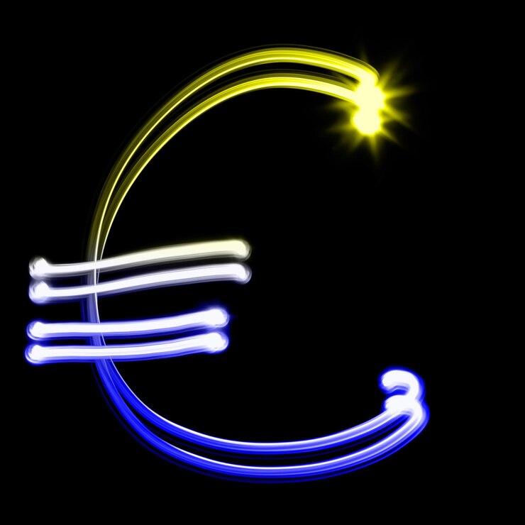 Foto signo del euro - creado por números de colores claros