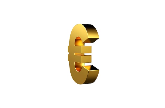 Signo de euro de oro 3D sobre fondo blanco.