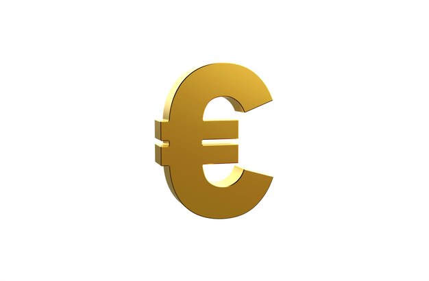 Signo de euro de oro 3D sobre fondo blanco.