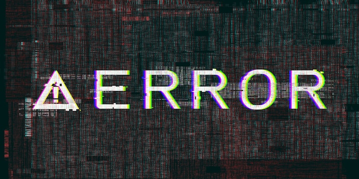 Foto signo de exclamación efecto de falla sistema defectuoso símbolo de peligro informático error de píxel digital cyberpunk