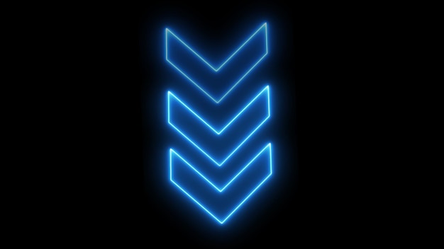 Signo de flecha brillante de neón sobre un fondo negro