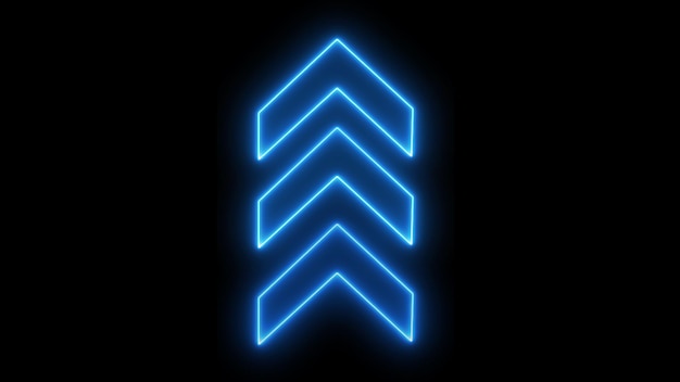Signo de flecha brillante de neón sobre un fondo negro