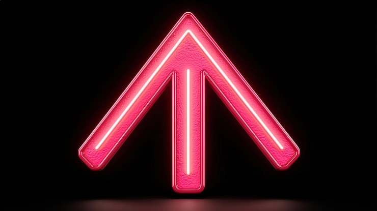 Foto signo de flecha rosa hacia arriba de neón 3d elemento de diseño gráfico minimalista moderno