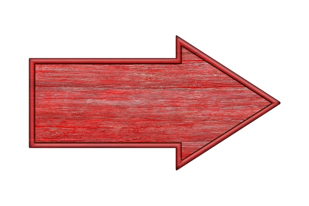 Signo de flecha Viejo signo de flecha roja de madera aislado en un fondo blanco Letrero de madera Señales de la calle