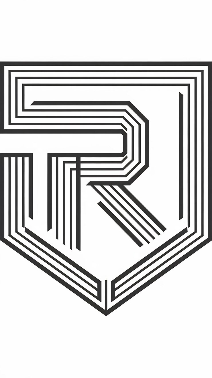 Foto signo de icono de escudo lineal de la letra r con diseño vectorial de tarjeta de visita de la marca