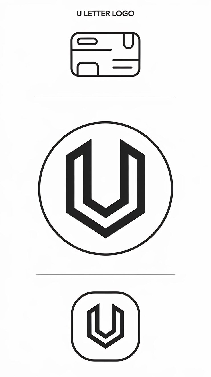 Foto signo de icono de rombo con letra u lineal con diseño vectorial de tarjeta de visita