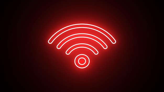 Signo de ilustración inalámbrico de neón rojo brillante Iconos inalámbricos y wifi para acceso remoto a Internet