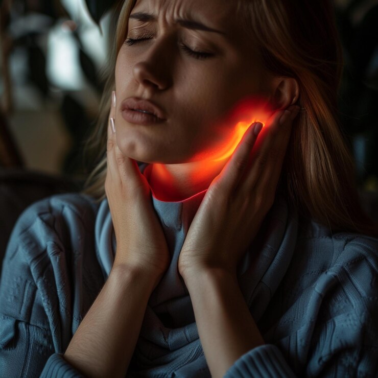 Signo indicador de dolor en la garganta