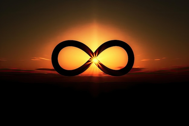 Signo infinito con amanecer o atardecer que simboliza el comienzo y el final del día.